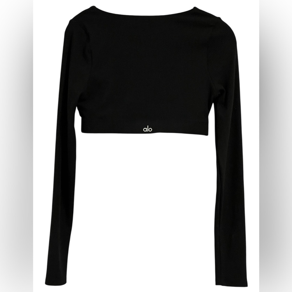 ALO Softsculpt Precision Long Sleeve Black Bra Top Cropped Size M - Picture 4 of 6